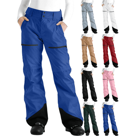 Xdegoge Waterproof Snow Pants Women Windproof Color Block Button Lightweight Snowboarding Ski Wear Sports Thin Snowpants with Pockets