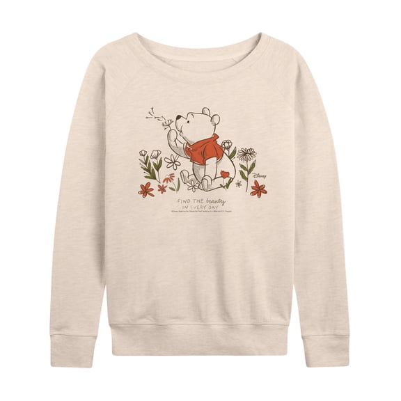 Disney - Pooh Flowers Lightweight French Terry Wide Neck Long Sleeve Graphic Shirt