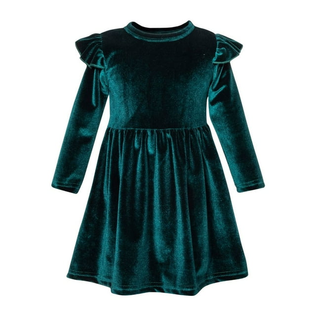 CHUANK Robe en Velours pour Bébé Fille Manches Longues à Volants Ligne A Décontractée Princesse Fête Automne Hiver
