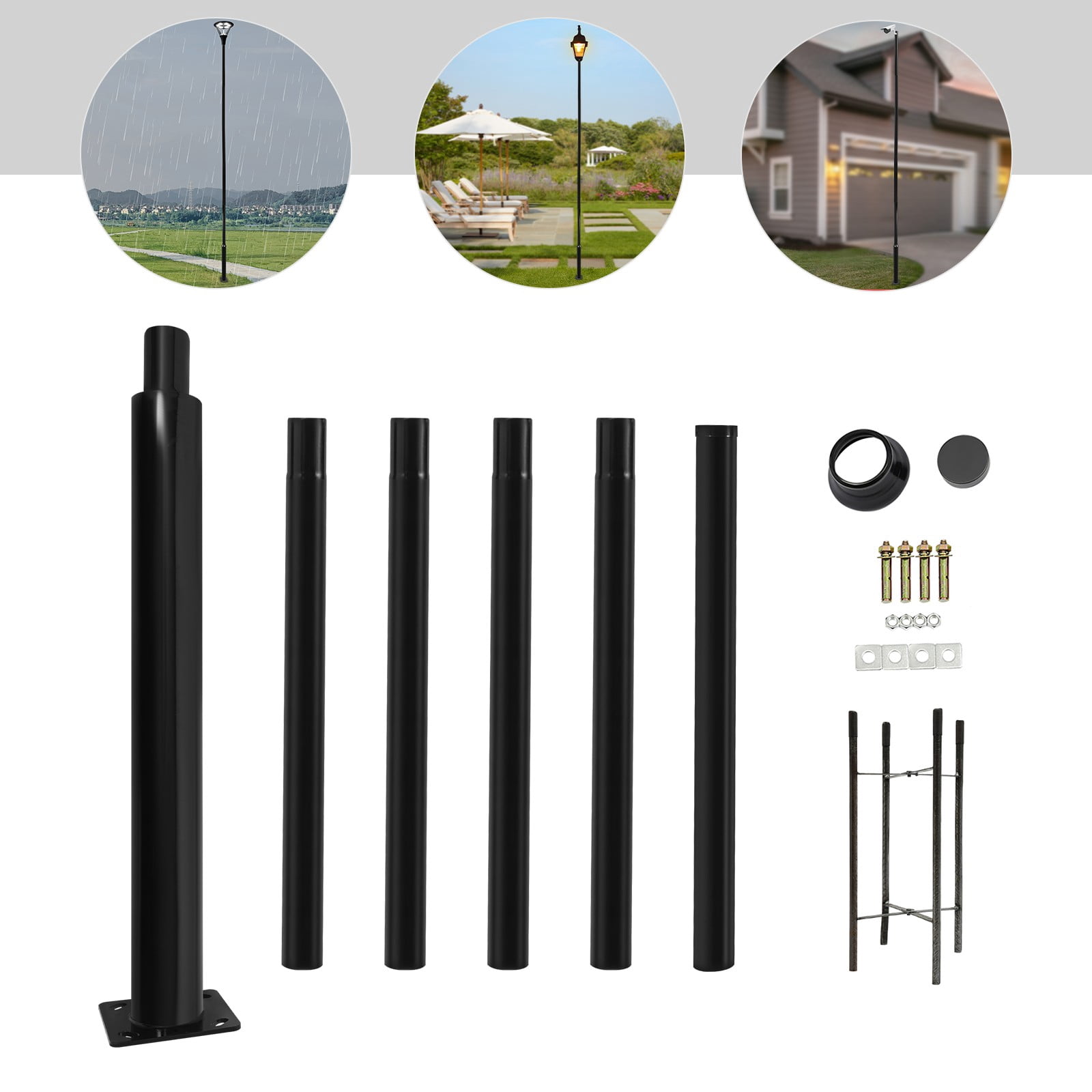 Modern Black Floor Mounted Courtyard Lighting Post Outdoor 6M Split Street Light Pole Size Pole 114+76mm