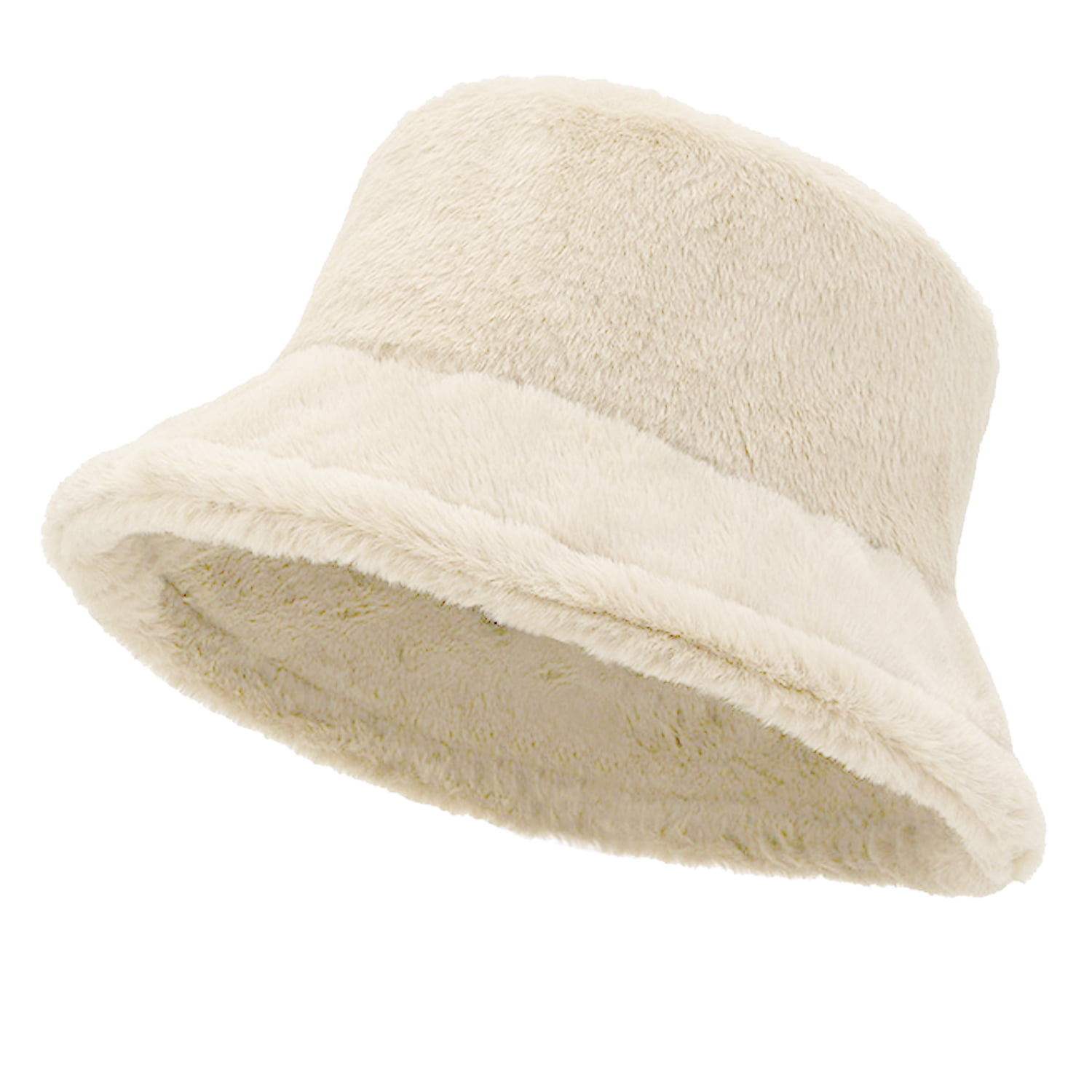 Women Plush Fluffy Bucket Hat Warm Lining Winter Faux Fur Cozy Wide