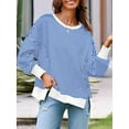 thumbnail image 5 of Women's Fall Oversized Sweatshirt Casual Waffle Knit Long Sleeve Crewneck Split Pullover Tunic Tops, 5 of 11