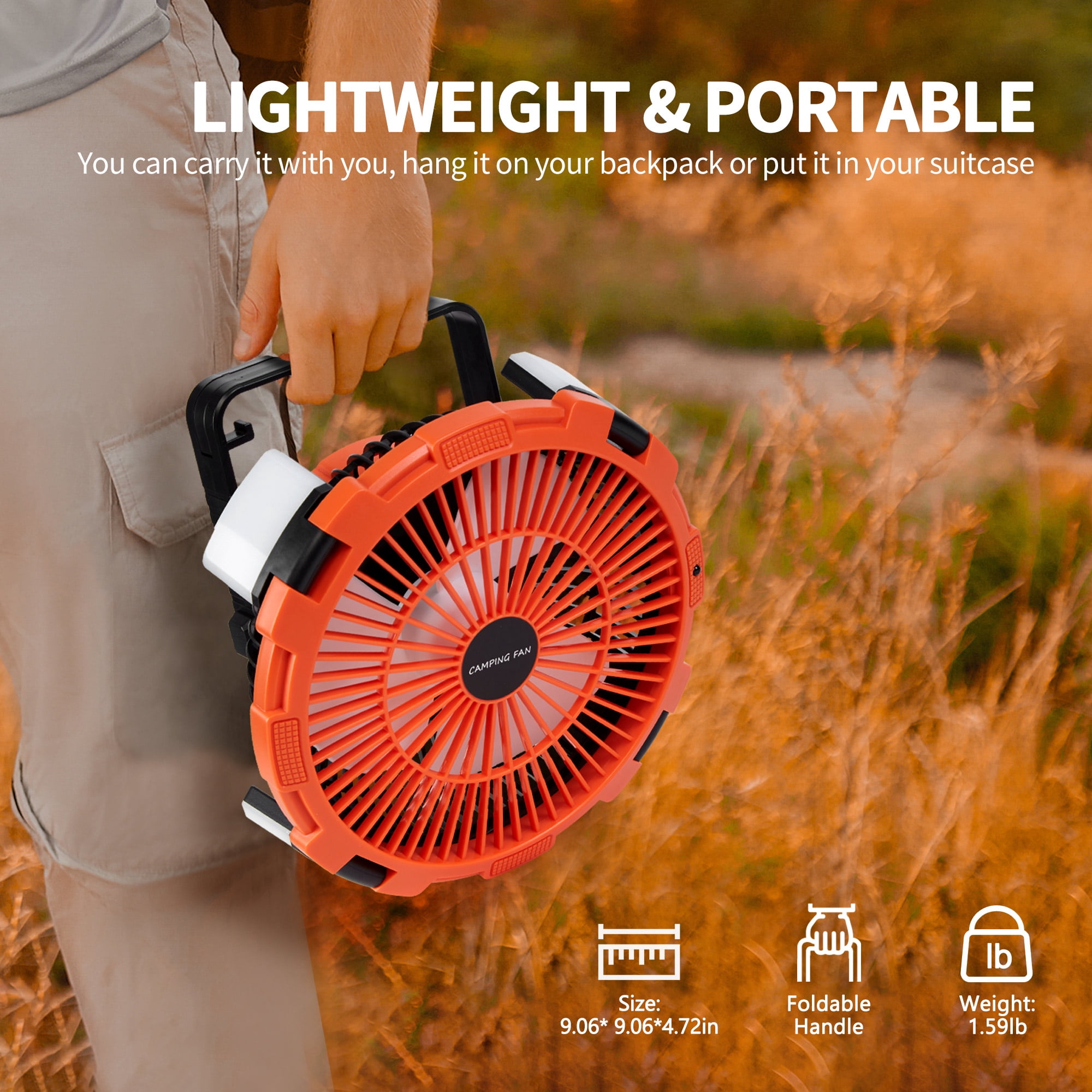 Ventilateur De Plafond Pour Tente De Camping USB Rechargeable - 3 Vitesses, Télécommande, Veilleuse - Portable - 7