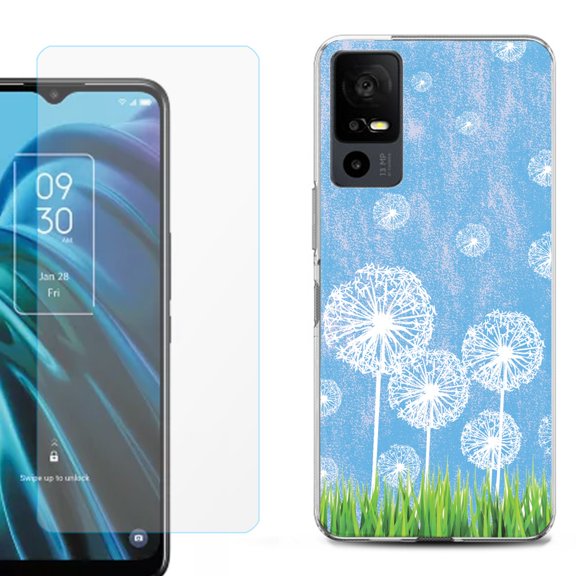 OneToughShield ® for TCL 40 XE 5G Shockproof Fashion Phone Case, with Tempered Glass Screen Protector - Dandelion Sky
