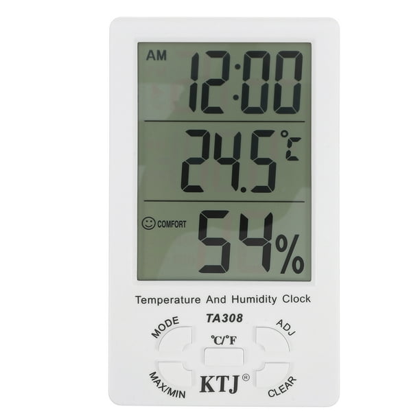 Reloj higrómetro digital LCD grande para interiores, termómetro y monitor de humedad, medidor de temperatura y humedad