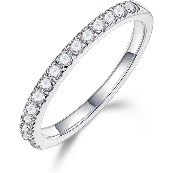 1.8mm Moissanite Half Eternity Ring for Women, 0.25-0.3ct Brilliant D Color VVS1 Clarity Lab Created Diamond Moissanite Stackable Engagement Promise Ring Gold Filled Half Eternity Ring Wedding Band
