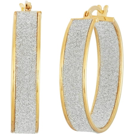 18kt Gold over Sterling Silver and Sterling Silver Glitter Hoop Earrings