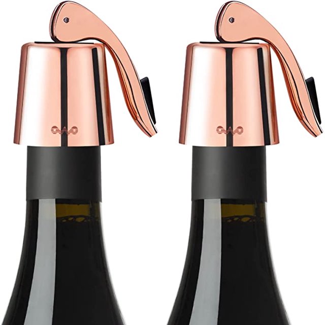 Tapones de vino para botellas de vino abiertas, protector de tapón de botella de vino de acero inoxidable, tapa de goma reutilizable (oro rosa) TUNC Sencillez