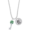 thumbnail image 1 of Delight Jewelry Silvertone Translucent Green Lucky Four Leaf Clover Key Silvertone Script Initial Disc - Q - Charm Necklace, 20"+3", 1 of 4