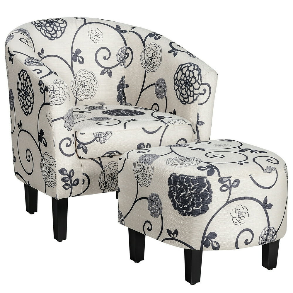 Gymax Modern Accent Tub Chair&Ottoman Set Fabric Upholstered Club Chair