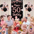 thumbnail image 5 of 50th Birthday Decorations for Women Black and Rose Gold, Happy 50th Birthday Door Banner, Triangle Flag Garland, Number 50 Balloon, Fifty Year Old Birthday Party Supplies, 5 of 7
