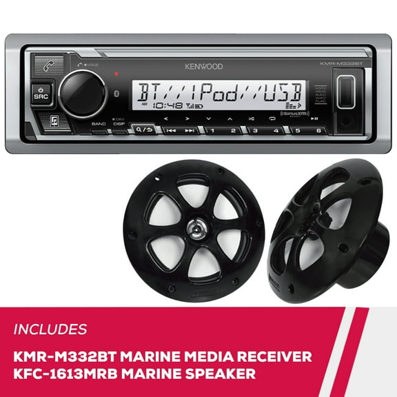 New Kenwood KMR-M332BT Marine Digital Media Receiver and KFC-1613MRB 6.5" Speakers