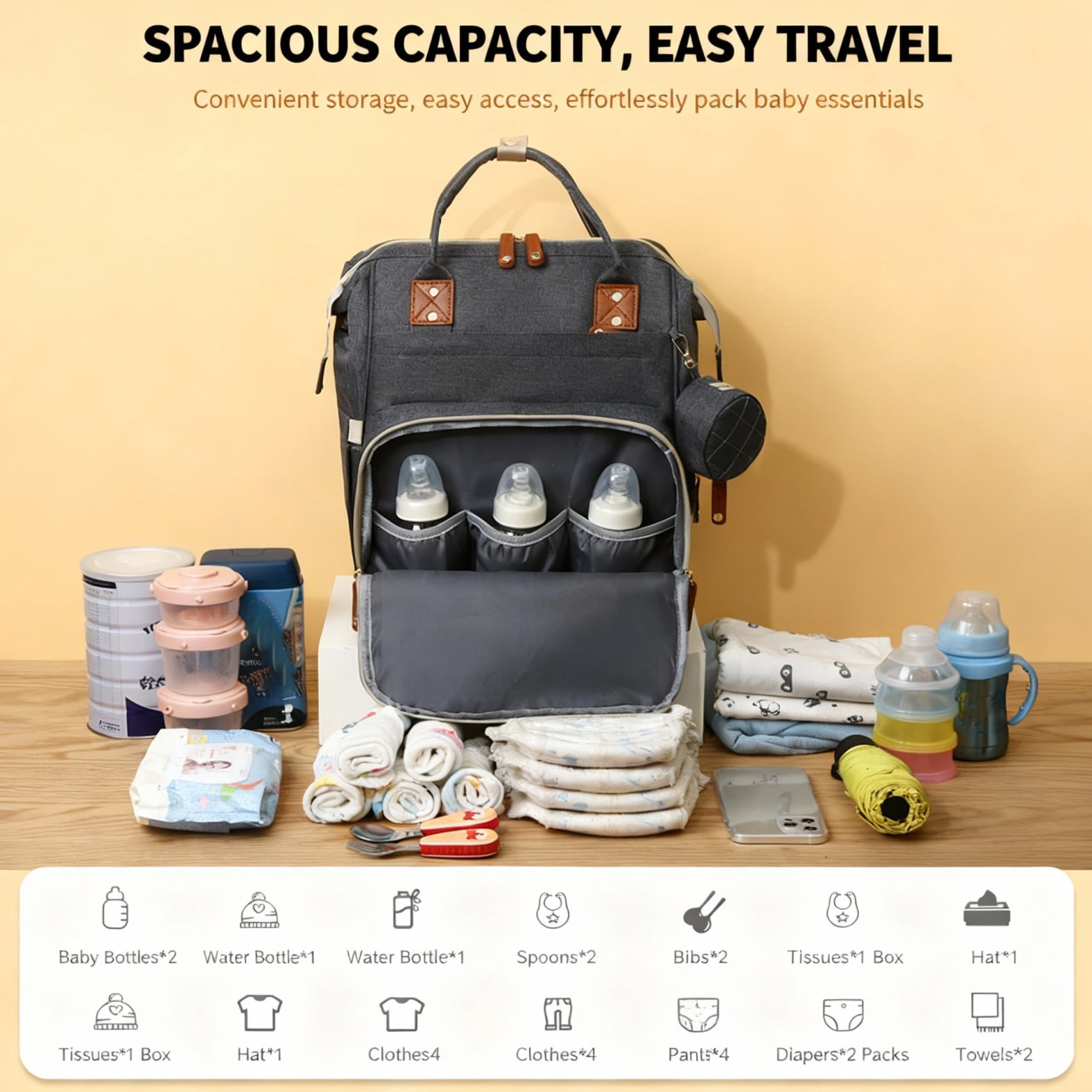 Diaper bag backpack, portable baby bag, baby essentials, built-in insulated pocket, 3-in-1 multi-functional travel diaper bag, includes a diaper changing pad, suitable for both boys and girls.