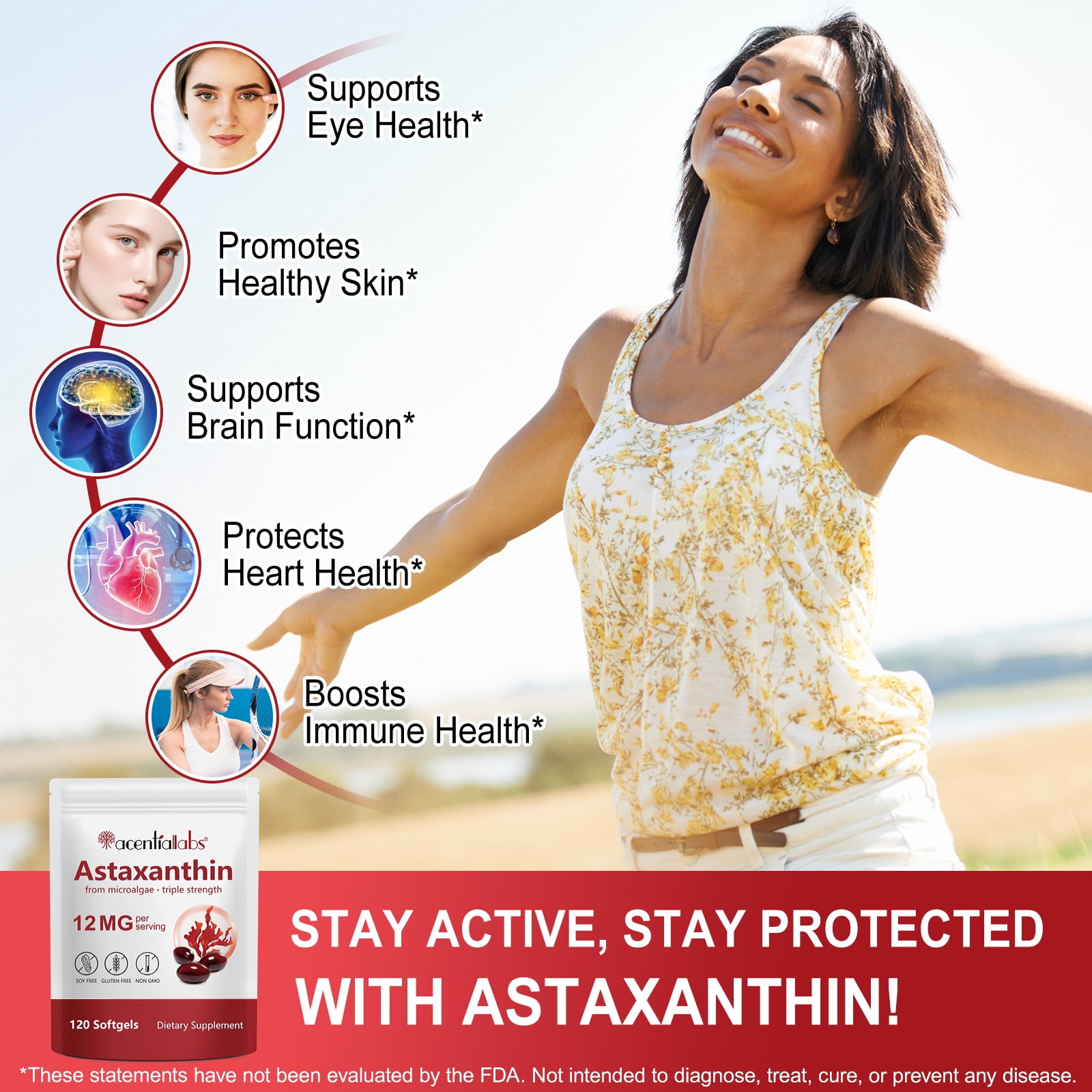 Astaxanthin 12mg 120 Softgels, Antioxidant Supplement for Eye, Joint & Skin Health, 4 Month Supply, 2 Pack