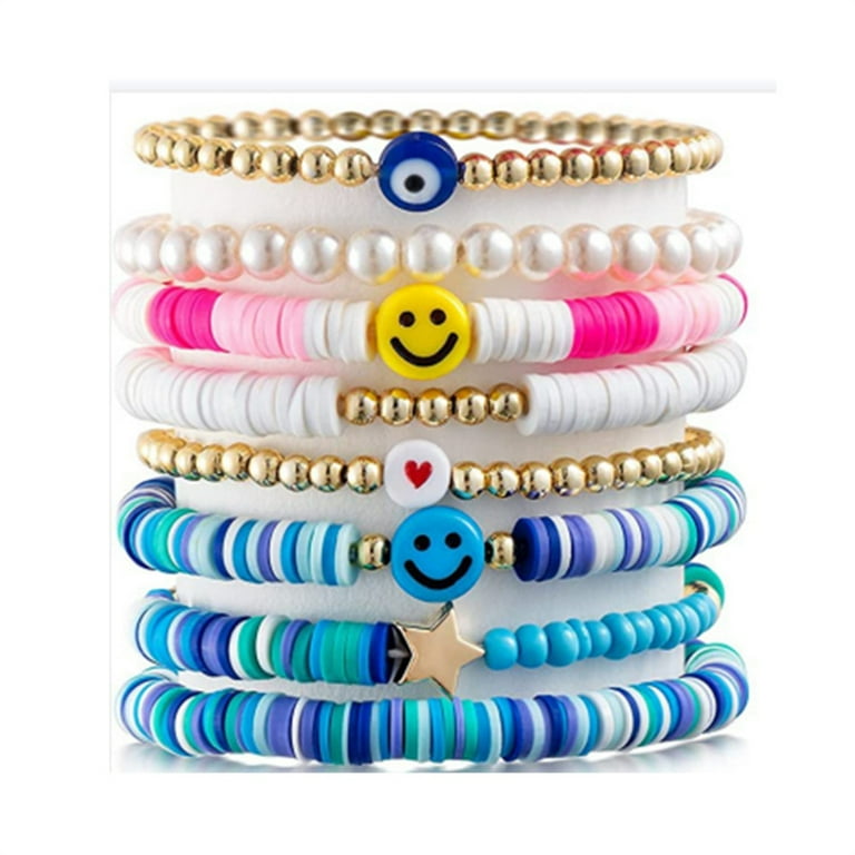 IEFSHINY Heishi Bracelets Set for Girls Colorful Smile Beaded