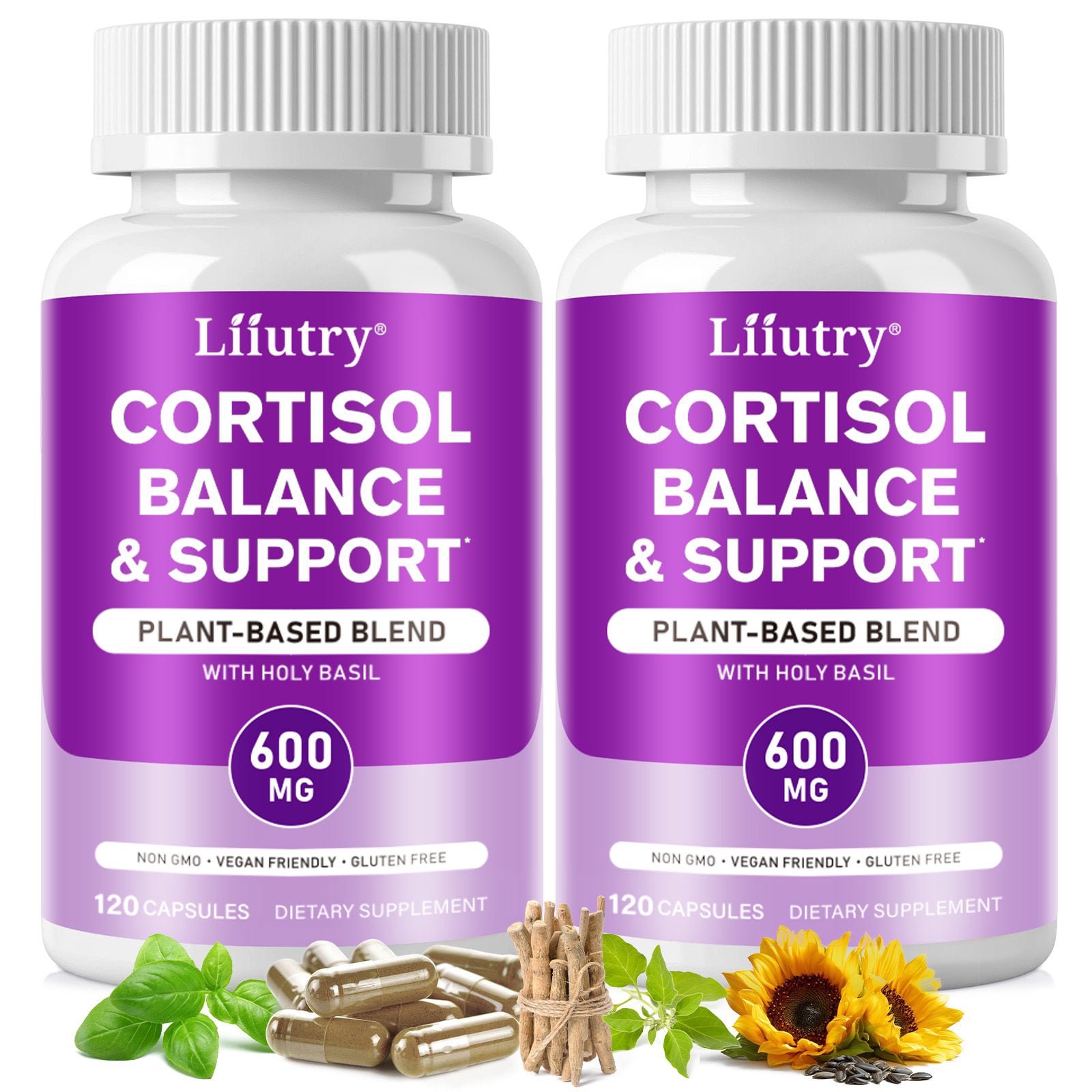 Cortisol Balance & Support Capsules with Ashwagandha, Rhodiola Rosea, Holy Basil, L-Theanine & Magnesium, for Energy, Focus & Daily Wellness - 2Pack