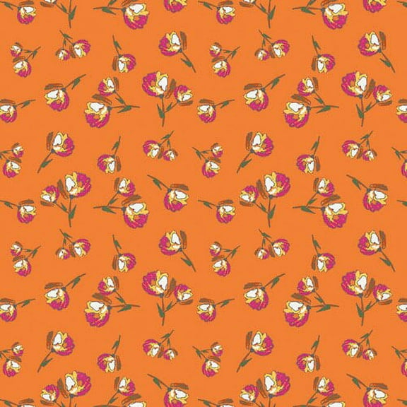 Orange pink Rosebuds - Art Gallery Wild Bloom cotton fabric, Sold by the Quarter Yard