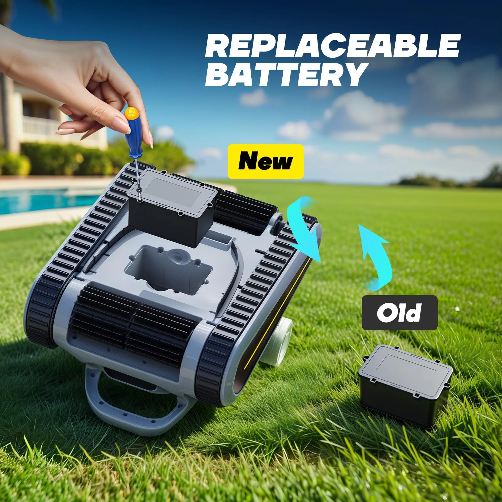 ZAMSLVRH Cordless Robotic Pool Cleaner with Brushless Motor, Smart Navigation, Dual-Filter System & 150-Min Runtime for In-Ground and Above-Ground Pools