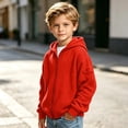 thumbnail image 5 of CYRBOKO Hooded Sweatshirts for Boys, Long Sleeve Casual Full Zip Waffle Knit Kids Outerwear Hoodie Red Size 13-14 T, 5 of 9