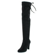 Forever Link Women's Stacked Chunky Heel Stretch Thigh High Pull On Boot