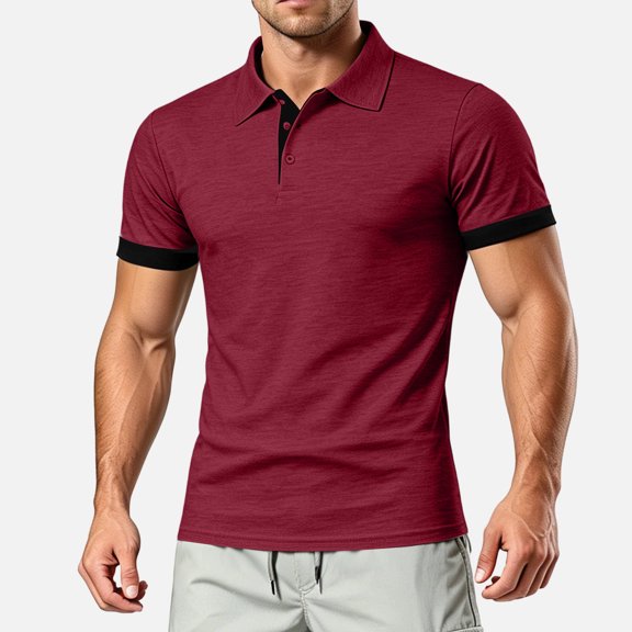 Mens Polo Shirts Short Sleeve Color Block Henley Tees Summer Causal Athletic Golf T Shirts, 2XL
