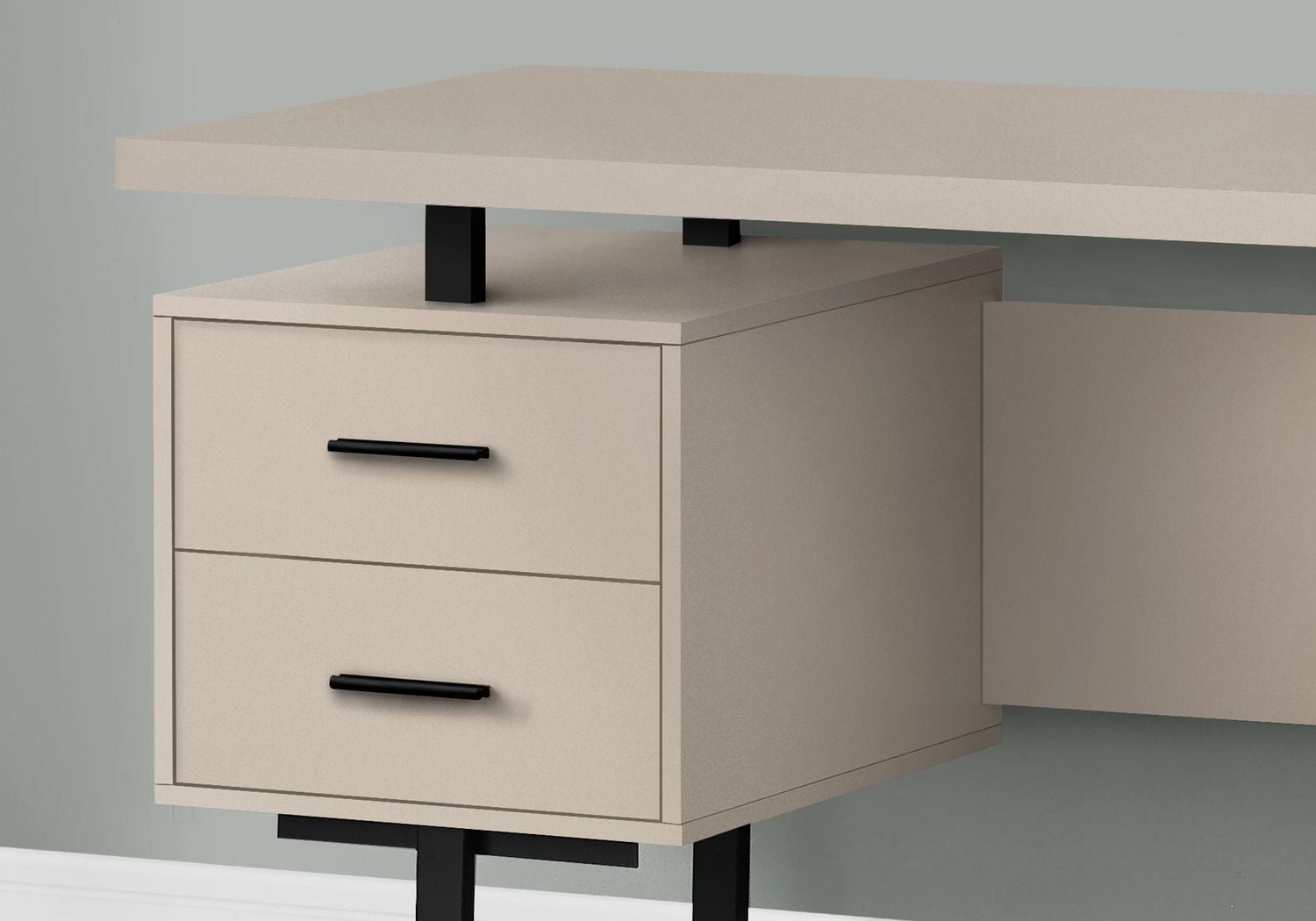 Monarch Specialties Computer Desk, Home Office, Laptop, Left, Right Set-up, Storage Drawers, 60"l, Work, Metal, Laminate, Beige, Black, Contemporary, Modern