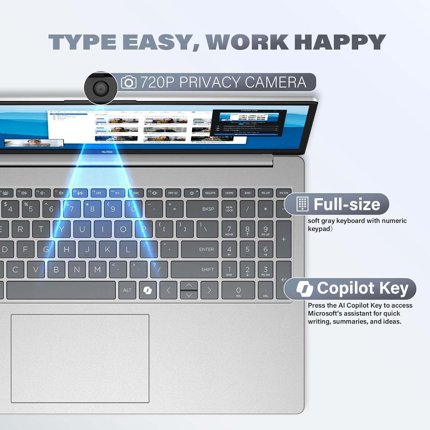 HP Touchscreen Laptop, Intel i3-1315U(Up to 4.5GHz), 16GB RAM, 512GB SSD, 15.6" 250 nits Anti-Glare Display, Copilot-AI Chat, Windows11 Pro , w/Accesories