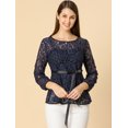 thumbnail image 4 of AllegK Blusas Tops Peplum De Encaje Semitransparente De ManLarCon CintuAnudaPaMujer Azul oscuro S, 4 of 6
