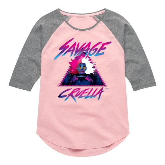 Disney Villains - Cruella Savage - Toddler & Youth Girls Raglan Graphic T-Shirt
