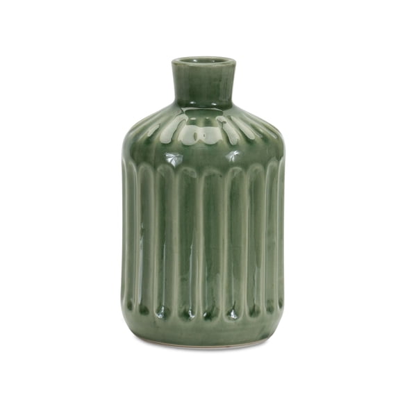 Melrose Green Ribbed Terra Cotta Vase 7"H