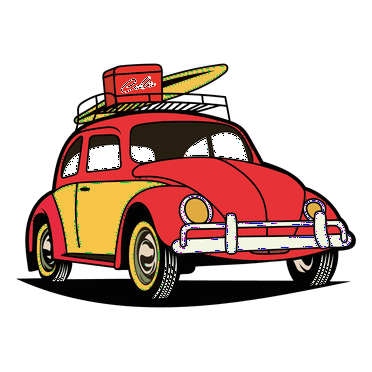 Red Beetle Car with Cooler and Surf Board on Top Amazing Artwork Design for Boy's Bedroom Vinyl Wall Decal - Cool Vehicle Art for Car Shop Design Wall Decoration - 20" x 15"