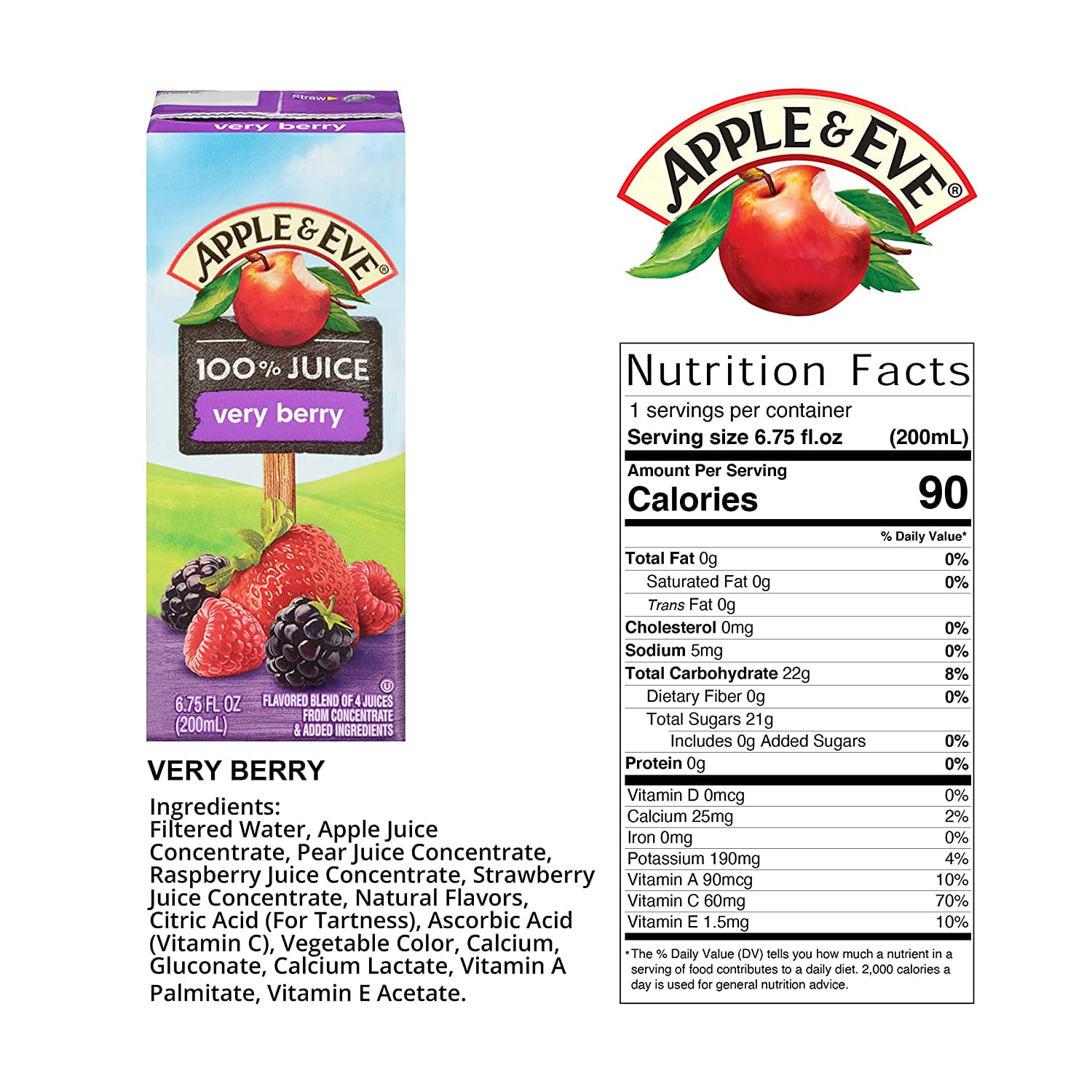 (2 pack) Apple & Eve 100% Berry Juice, 6.75 fl oz, 8 Count