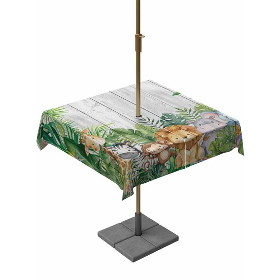Outdoor Tablecloth with Umbrella Hole for Patio/Picnic/Party/Camping, Cute Funny Animals Waterproof Table Cloth Square Cover Washable, Summer Botanical Tropical Vintage (54"x 54")