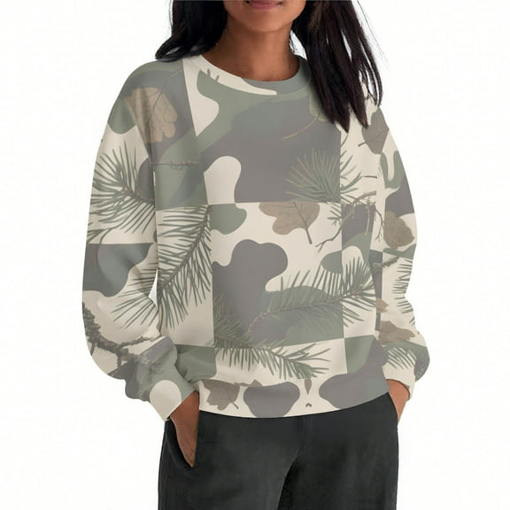 Maplenight Crewneck Sweatshirts for Women Casual Long Sleeve Tops Camo Maple Graphic Shirts Fall Fashion Clothes