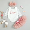 thumbnail image 3 of Baby Girl My 1st Birthday Outfit Long Sleeve Lace One Romper + Tutu Skirt + Headband First Birthday Party Gift Set (Pink, 24-30 Months), 3 of 7