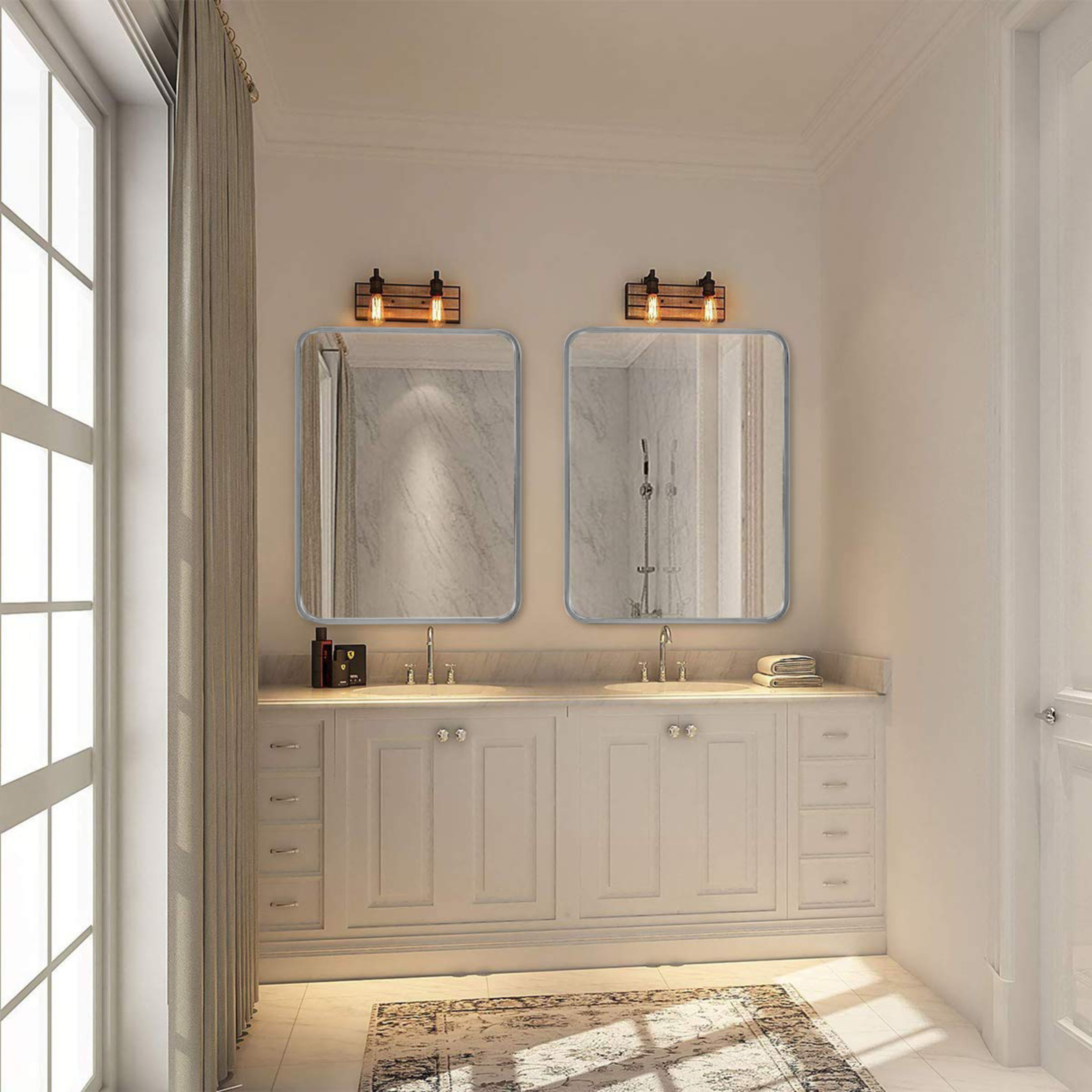 Noble House 22"x30" Rectangular Bathroom Wall Mirror, Aluminum Alloy Frame, HD Shatterproof Glass, Silver