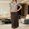 thumbnail image 2 of DHFJKG Long Skirt Sets For Women Summer 2 Piece Outfits Knitted Short Sleeve Bow T Shirts Lace Trim A-Line Skirts Casual Matching Set Versatile Outfit, 2 of 5