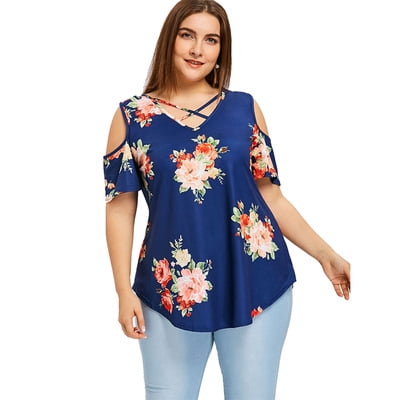LIENRIDY Plus Size Women's Blouse with Cross-Rope V-neck Off-The ...