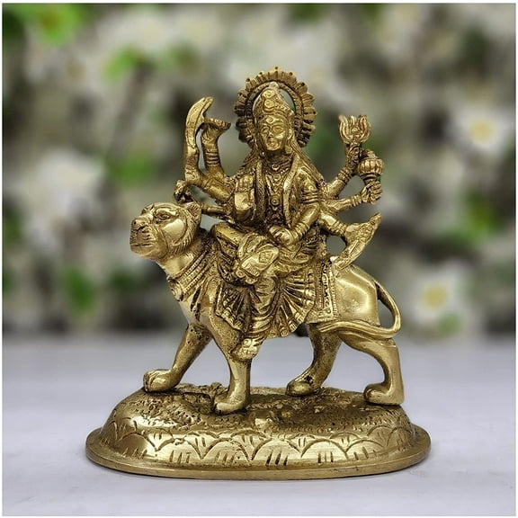 Durga Ma Statue Brass Durga Ma Idols Hindu Goddess of Protection Hindu Goddess Statue Sitting on Lion Goddess of War Indian Home Temple Decor Durga Ma Figurine Puja Items - AtoZ India Cart