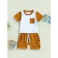 thumbnail image 2 of Inevnen Toddler Baby Boy Clothes Short Sleeve T Shirt Top Boys Shorts with Pocket Summer Outfit 2Pcs Set, 2 of 8