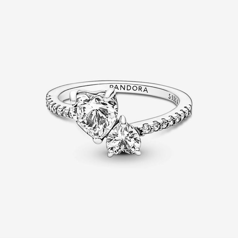 PANDORA Double Heart Sparkling Ring Sterling Silver for Women with