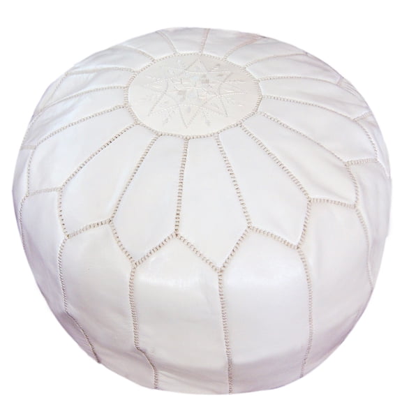 Moroccan Pouf Footstool Hassock Ottoman Poof Handmade Leather Genuine White