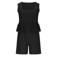 thumbnail image 6 of Aoujea 2 Piece Outfits for Women Plus Size Lounge Matching Sets Solid Outfits Linen Ruffle Crop Square Neck Sleeveless Tank Tops And Short Pants Tracksuits Suit Two Piece Summer Sets, 6 of 7