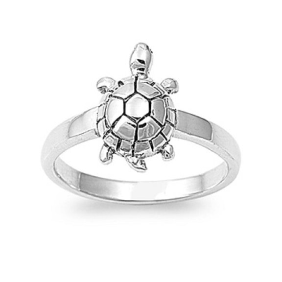 925 Sterling Silver Solitaire Wood Turtle Ring Size 8