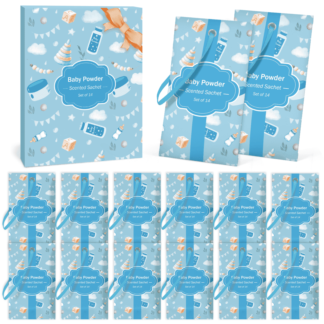 SCENTORINI Scented Sachets, 14 Packs Fragrance Packets Perfume Sachets, Baby Powder for Wardrobe, Drawer, Closet