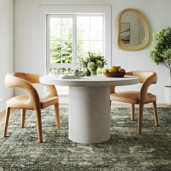 Bayberry Spill Proof Vintage Machine Washable Area Rug, 6', Round, Bayberry Green Grey