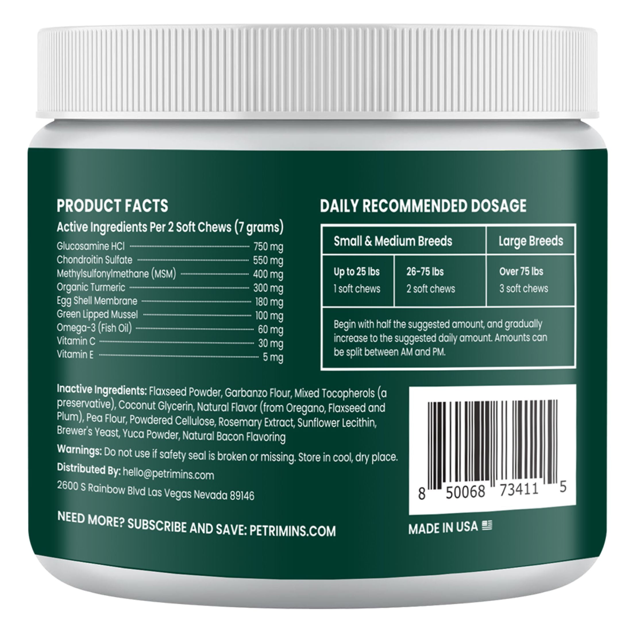 PetriMins Advanced Hip & Joint Chewable Supplement for Dogs, Bacon Flavor, 90 Count