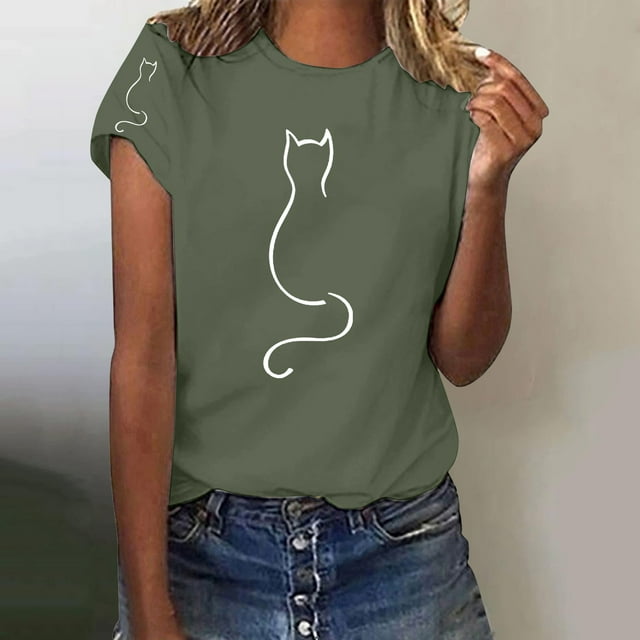 YLHFASHION Hauts pour Femmes Mode Manches 3/4 Col Rond Chemises Décontractées Tendance Blouses Imprimées Plissées devant t-Shirts 50 % de Rabais Liquidation T-shirt à Manches Courtes pour Femmes