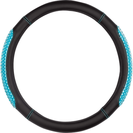 Auto Drive 1 Piece Gel Steering Wheel Cover Leather Black/Blue - Universal Fit, 23SWC78
