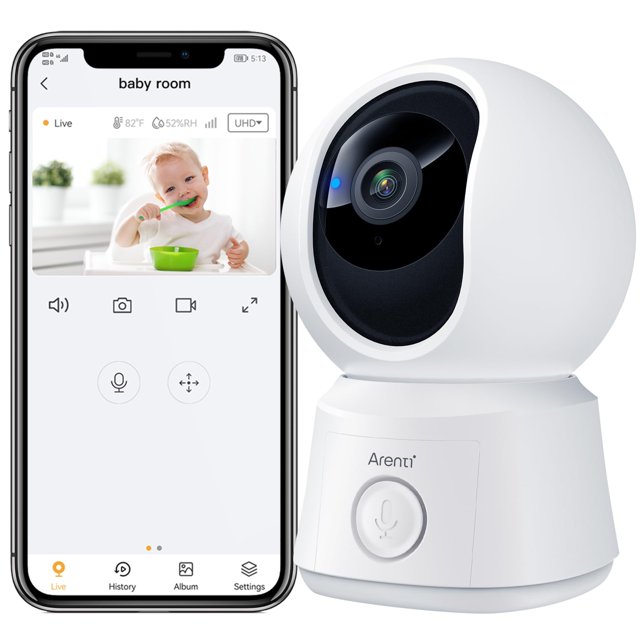 Cámara para Bebé ARENTI B2 Vista 360° WiFi con Sensor de Temperatura